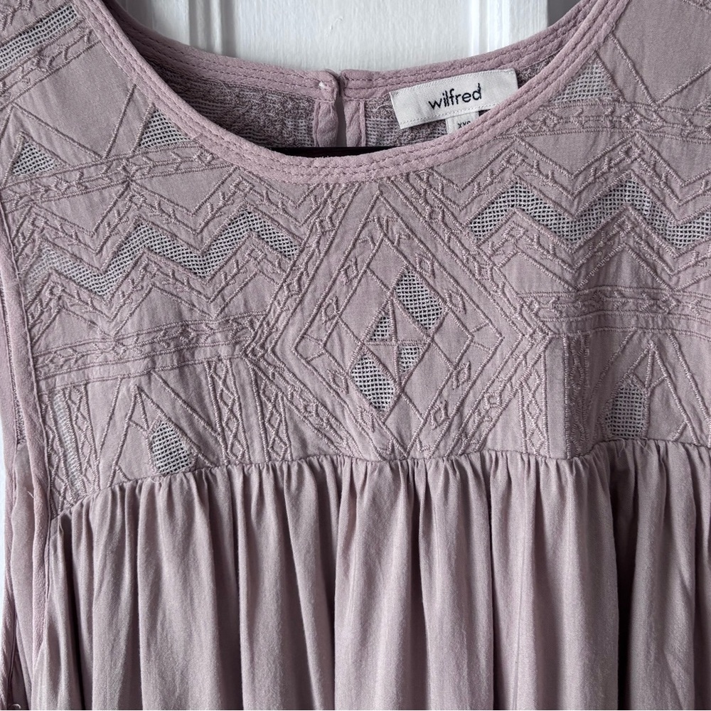 Aritzia Wilfred Allier Embroidered Swing Dress Blush Beige Modal&Silk XXS - Picture 4 of 15